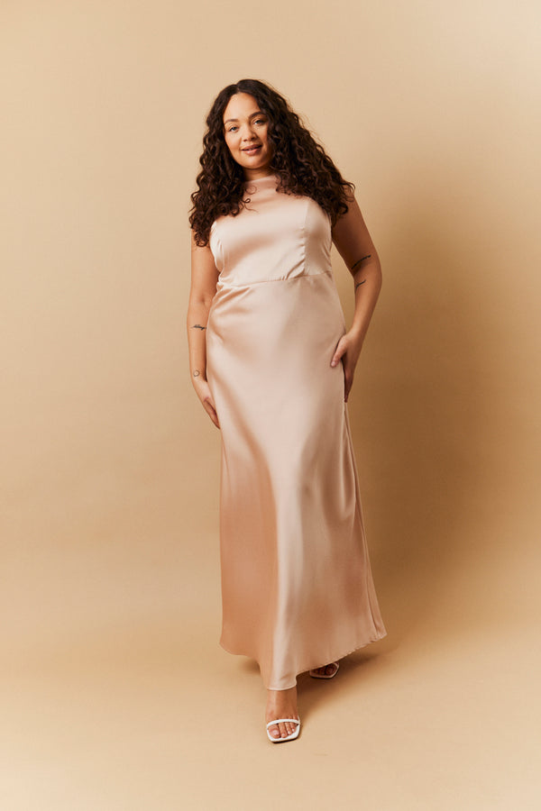 In The Style In The Style Light Gold Satin Cowl Back Maxi Dress Nude
