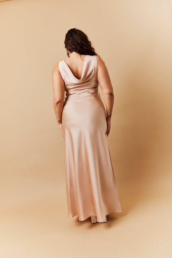 In The Style In The Style Light Gold Satin Cowl Back Maxi Dress Nude
