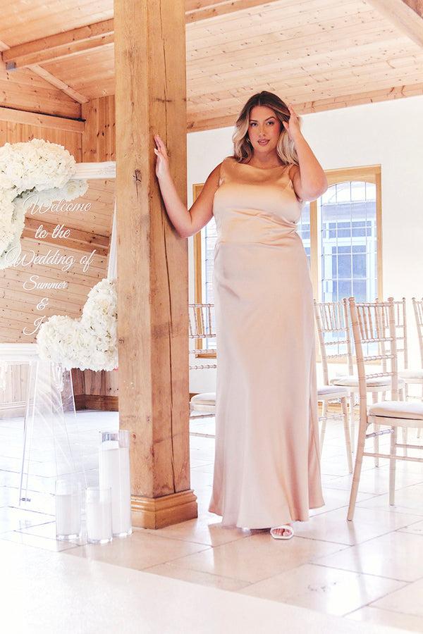 in the style In The Style Light Gold Satin Cowl Back Maxi Dress Nude