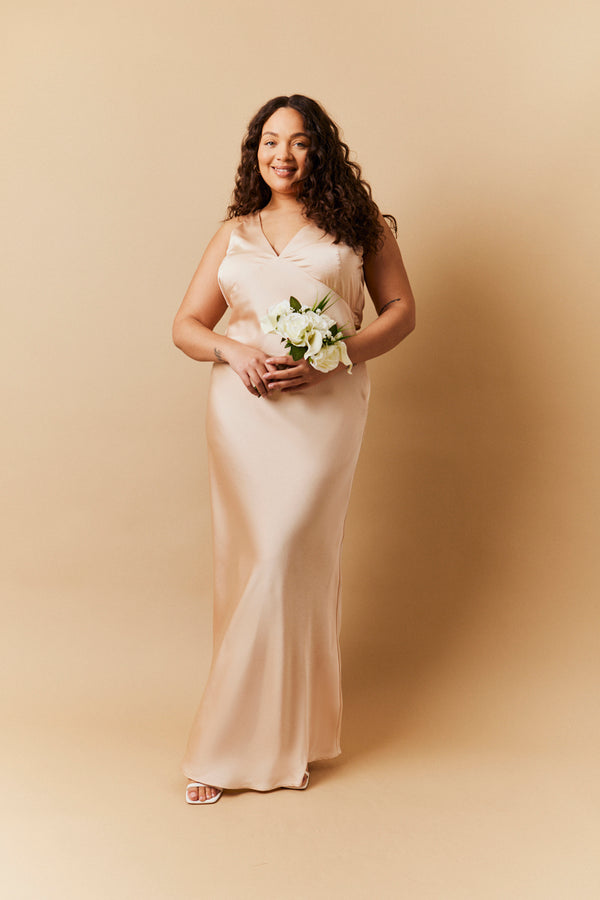 In The Style In The Style Light Gold Satin Twist Back Maxi Dress Nude