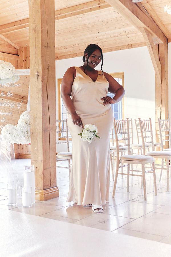 in the style In The Style Light Gold Satin Twist Back Maxi Dress Nude