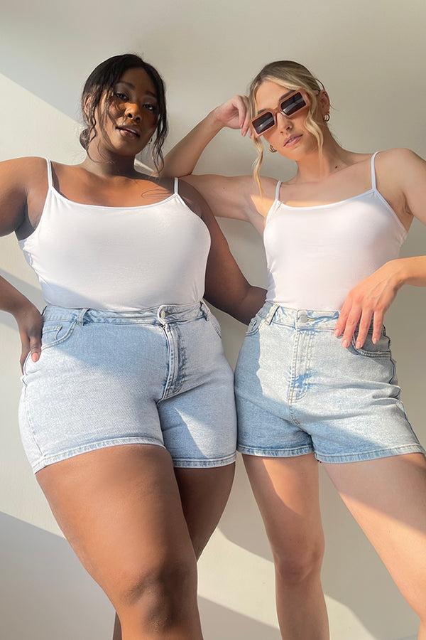 in the style In The Style Light Wash Denim High Waist Shorts Blue