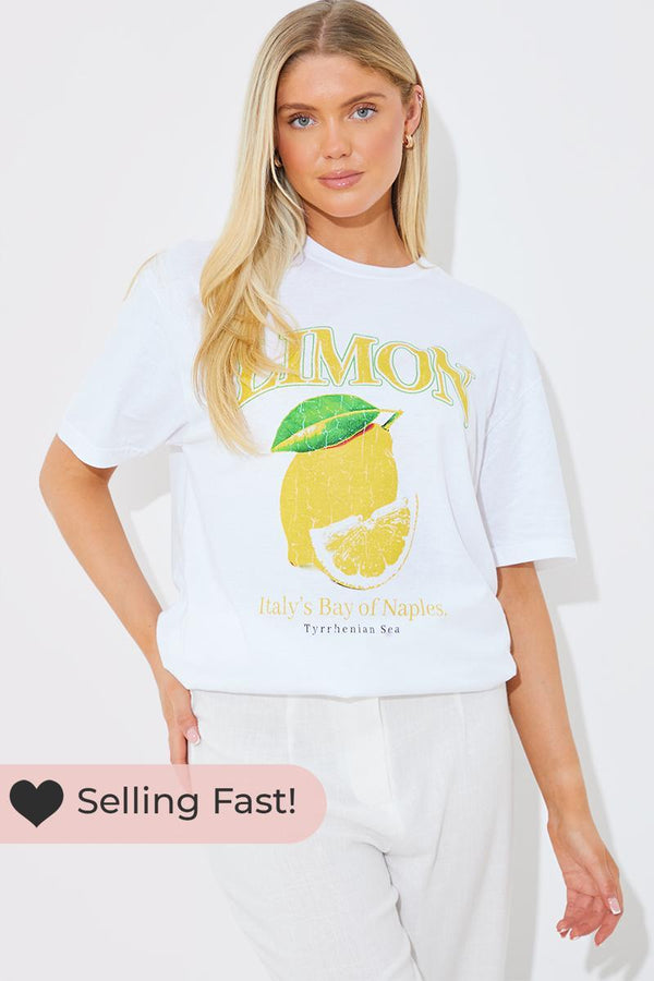 in the style In the Style Limon' Fruit Graphic T-Shirt White