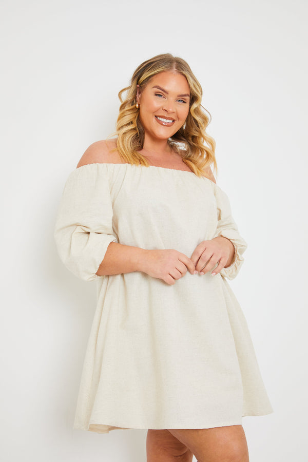 In The Style In The Style Linen Bardot Mini Dress Cream