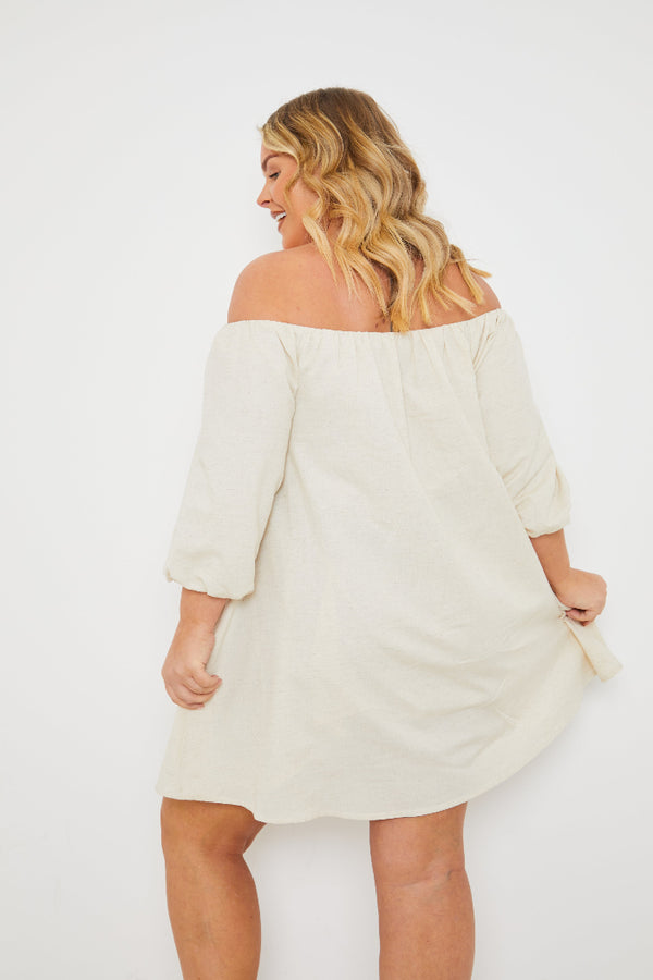 In The Style In The Style Linen Bardot Mini Dress Cream