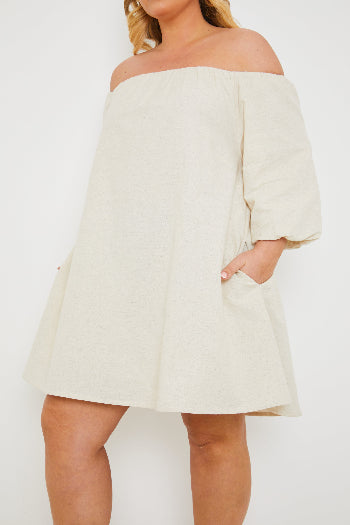 In The Style In The Style Linen Bardot Mini Dress Cream