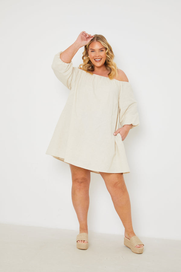 in the style In the Style Linen Bardot Mini Dress Cream