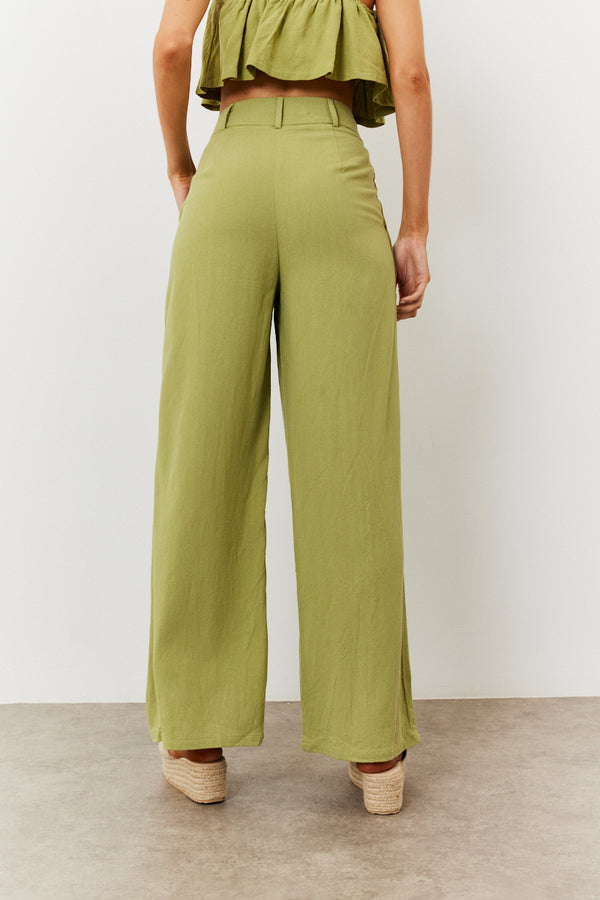 In The Style In The Style Linen Blend Wide Leg Trouser Green