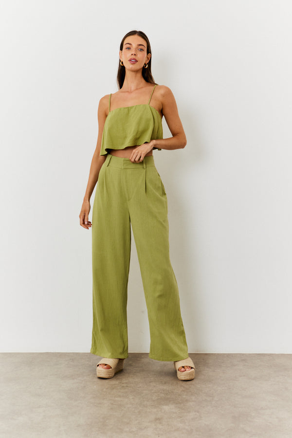 in the style In The Style Linen Blend Wide Leg Trouser Green