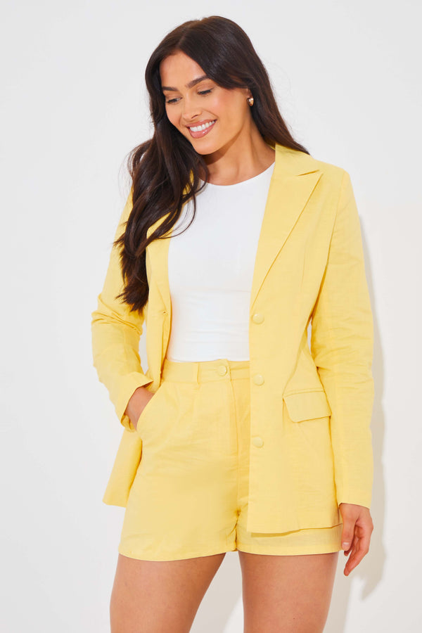 in the style In the Style Linen Look Co-Ord Shorts Lemon