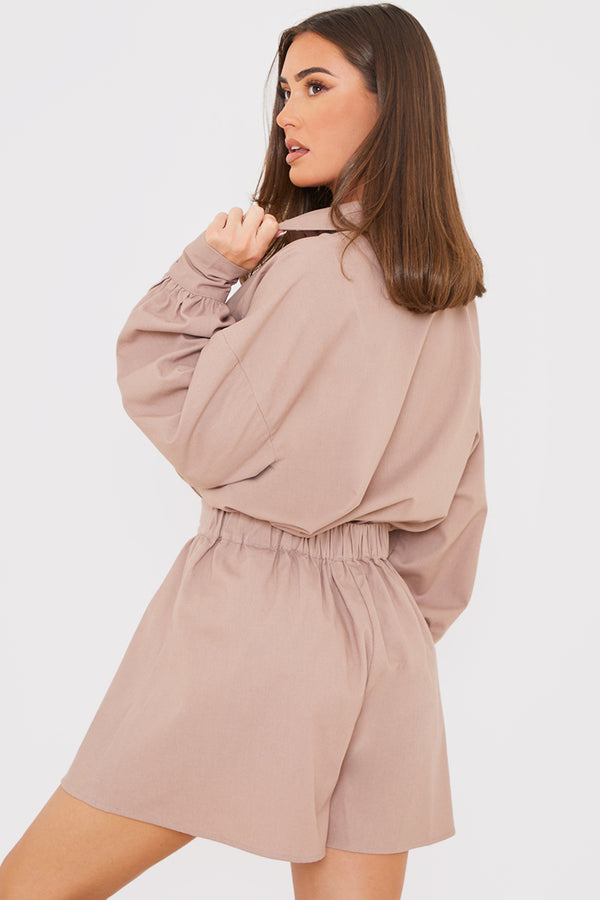 In The Style In The Style Linen Look Floaty Co-Ord Shorts Mocha