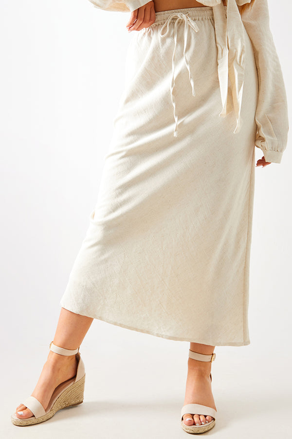 In The Style In The Style Linen Look Midi Skirt Stone