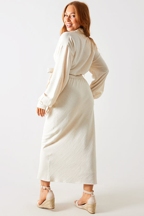 In The Style In The Style Linen Look Midi Skirt Stone