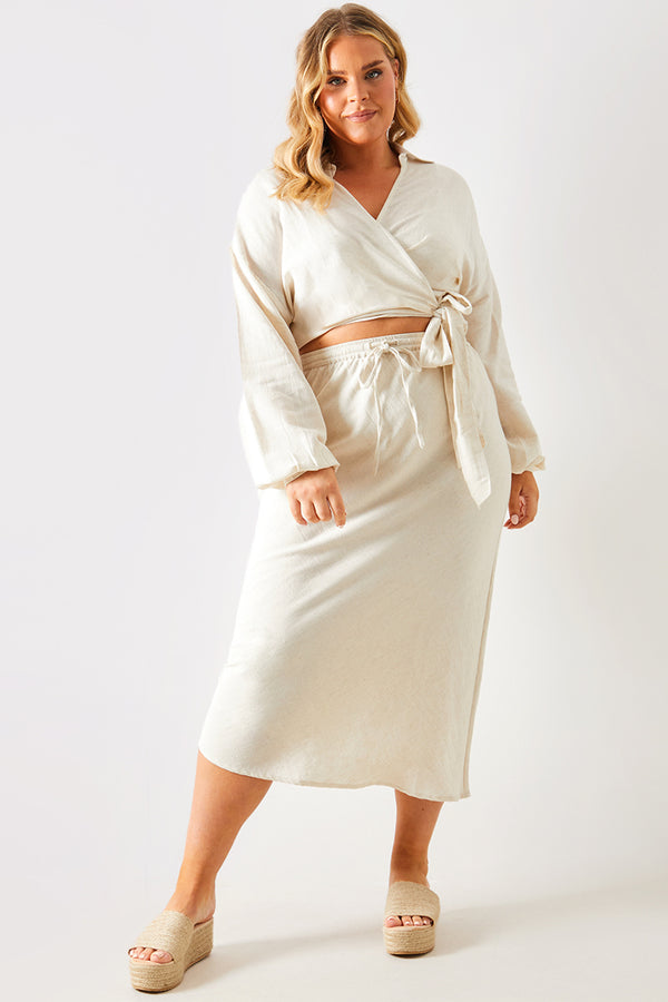 In The Style In The Style Linen Look Midi Skirt Stone