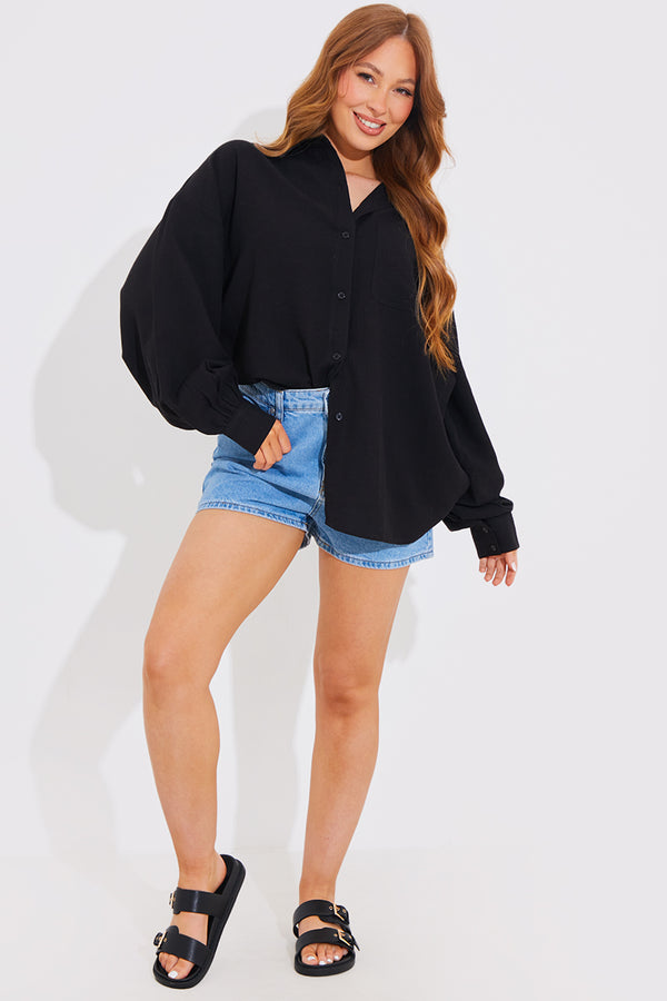 In The Style In The Style Linen Look Oversized Shirt Black