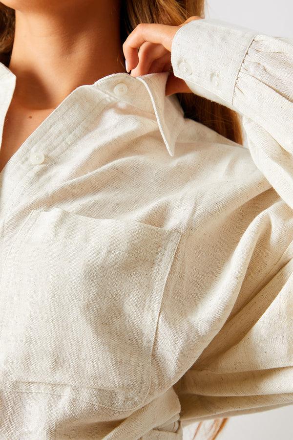 In The Style In The Style Linen Look Oversized Shirt Stone