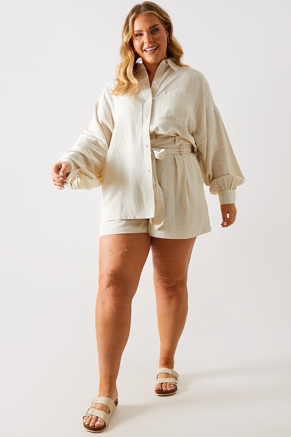 In The Style In The Style Linen Look Oversized Shirt Stone