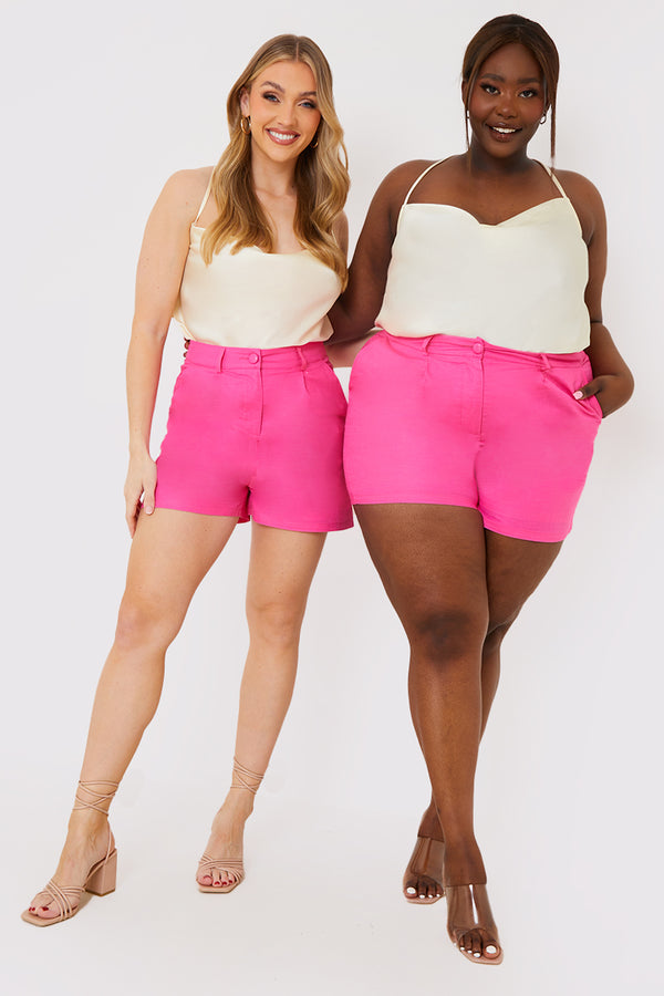 In The Style In The Style Linen Look Tailored Shorts Pink