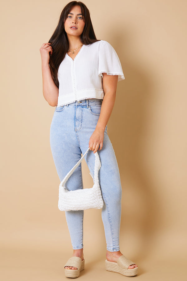 In The Style In The Style Linen Look Trim Detail Top White