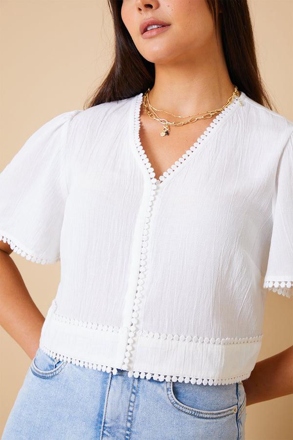 In The Style In The Style Linen Look Trim Detail Top White