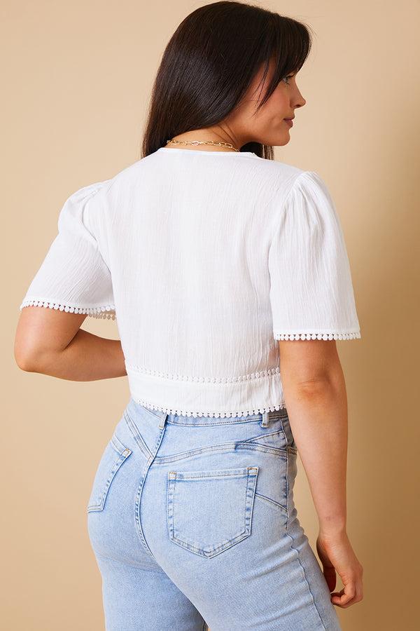 In The Style In The Style Linen Look Trim Detail Top White