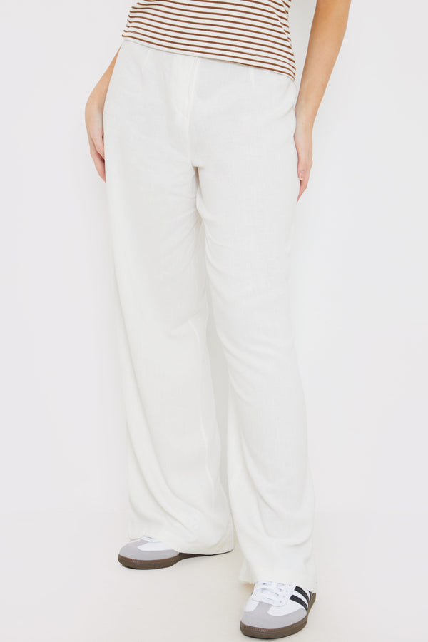 In The Style In The Style Linen Look Wide Leg Trousers Cream