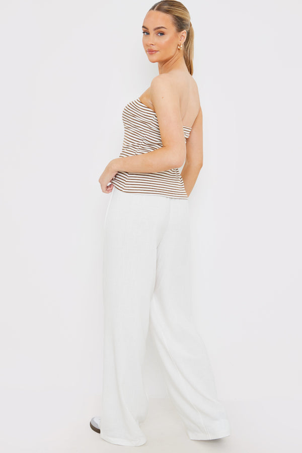 In The Style In The Style Linen Look Wide Leg Trousers Cream