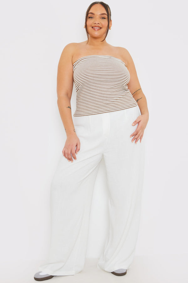 In The Style In The Style Linen Look Wide Leg Trousers Cream