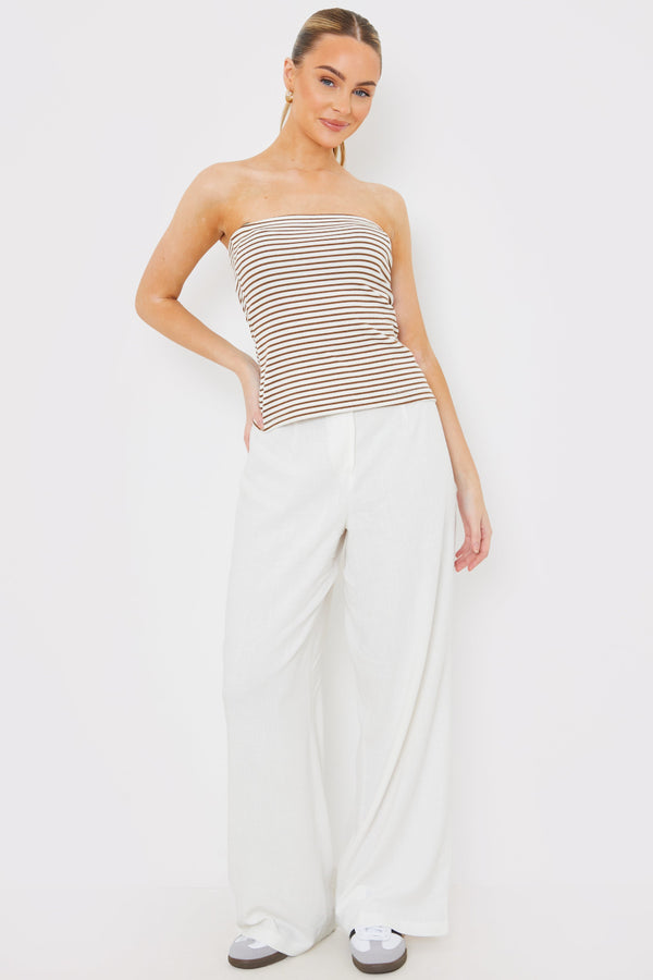 in the style In the Style Linen Look Wide Leg Trousers Cream
