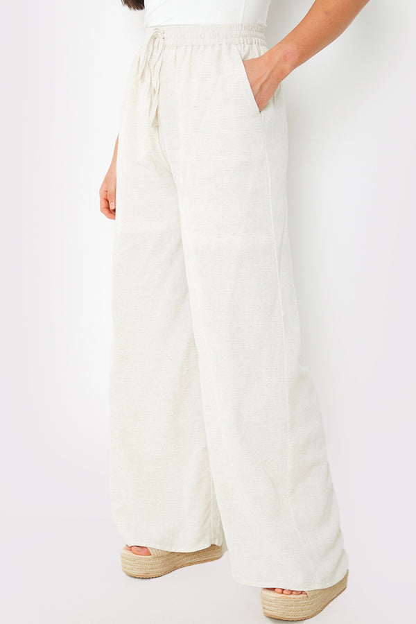 In The Style In The Style Linen Look Wide Leg Trousers Stone