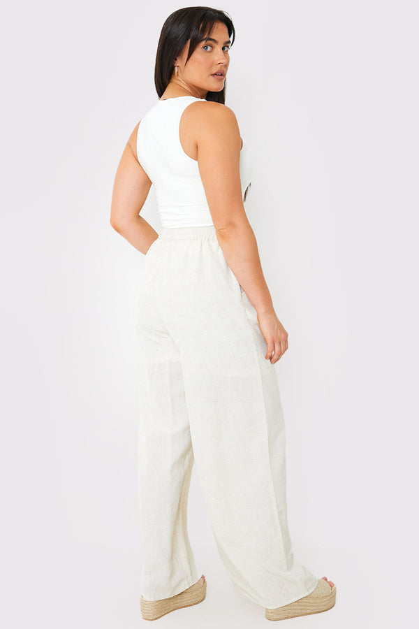 In The Style In The Style Linen Look Wide Leg Trousers Stone