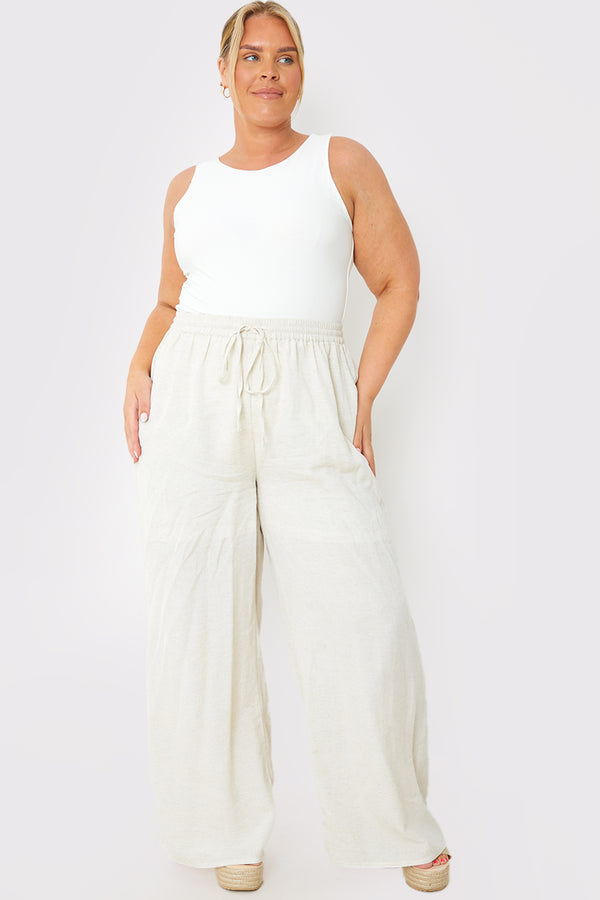 In The Style In The Style Linen Look Wide Leg Trousers Stone