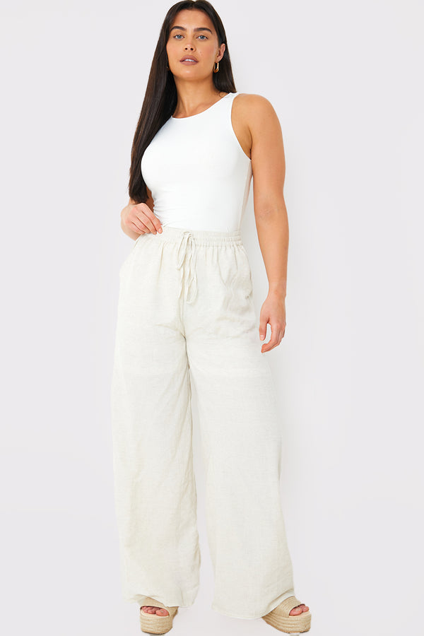in the style In The Style Linen Look Wide Leg Trousers Stone