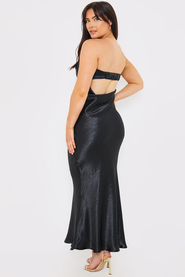 In The Style In The Style Liquid Satin Bandeau Cut Out Back Maxi Dress Black