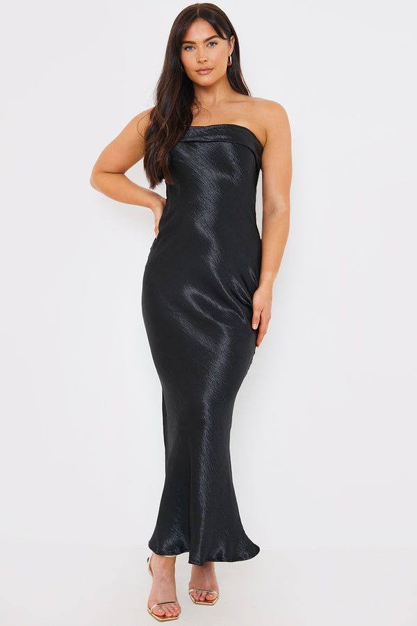 in the style In The Style Liquid Satin Bandeau Cut Out Back Maxi Dress Black