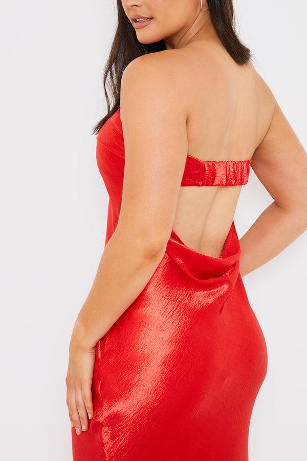In The Style In The Style Liquid Satin Bandeau Cut Out Back Maxi Dress Red