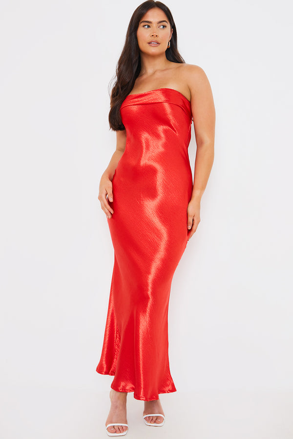 in the style In The Style Liquid Satin Bandeau Cut Out Back Maxi Dress Red