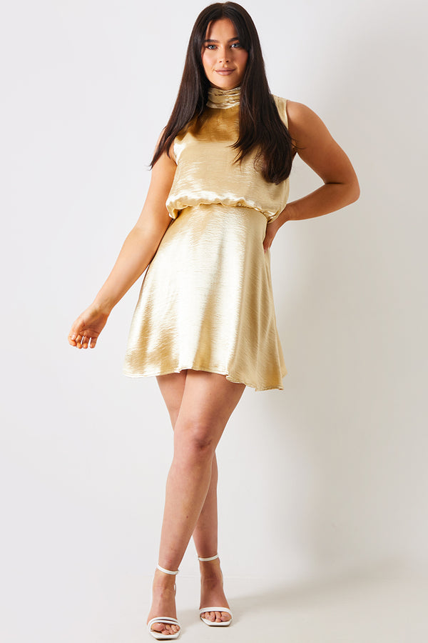 In The Style In The Style Liquid Satin Mini Dress Gold