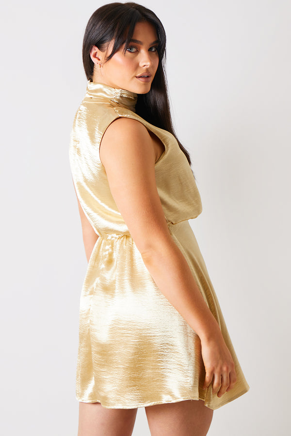 In The Style In The Style Liquid Satin Mini Dress Gold