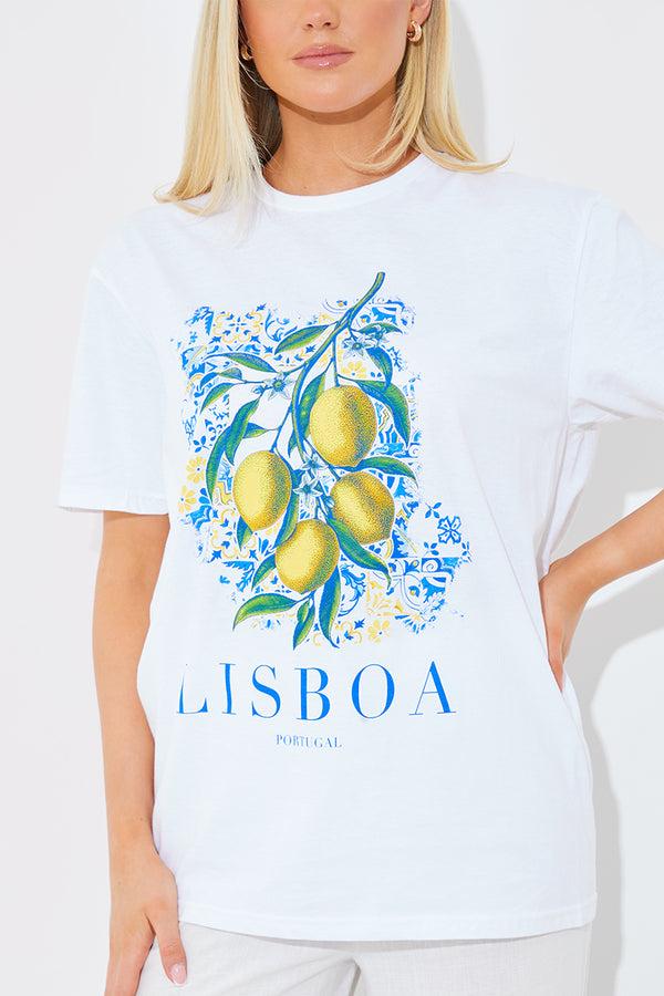 In The Style In The Style Lisboa' Fruit Graphic T-Shirt White