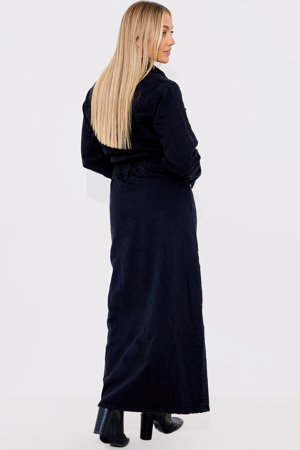 In The Style In The Style Long Sleeve Denim Maxi Dress Black