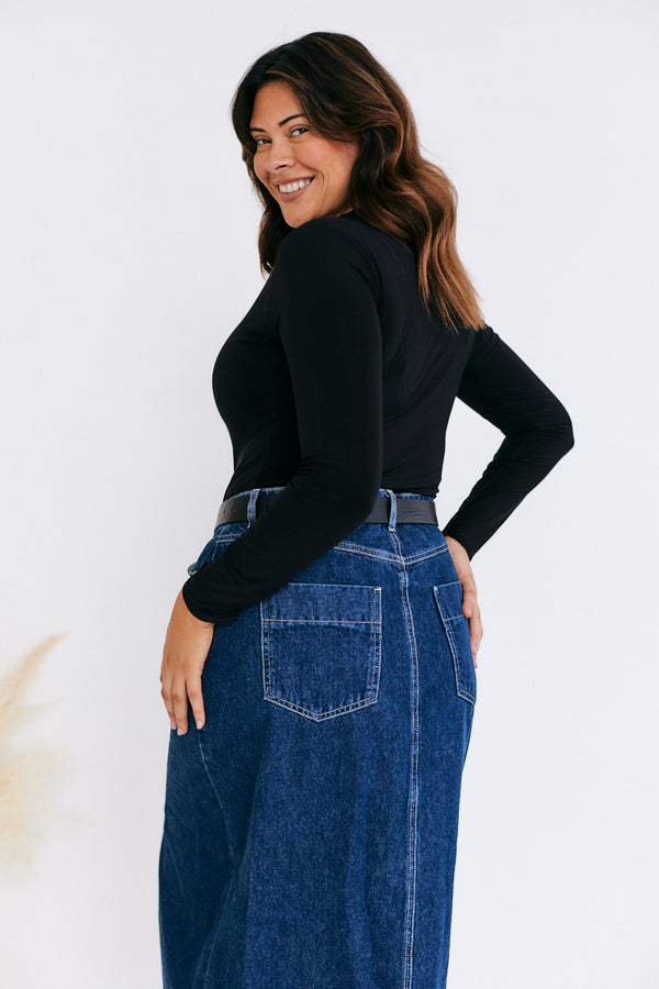 In The Style In The Style Long Sleeve Double Layer Slinky Bodysuit Black