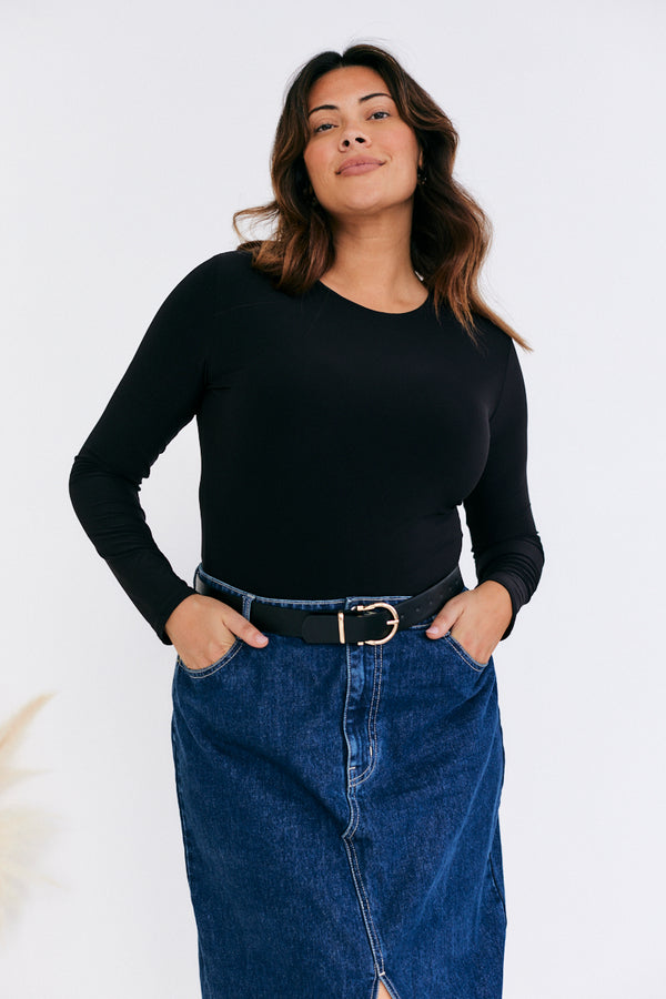 in the style In The Style Long Sleeve Double Layer Slinky Bodysuit Black