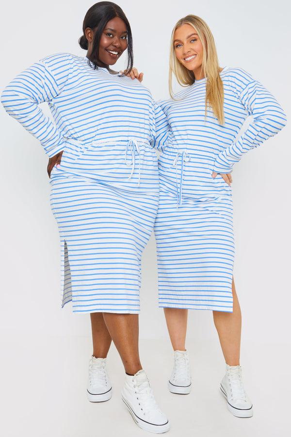 In The Style In The Style LONG SLEEVE DRAWSTRING WAIST T-SHIRT DRESS Blue