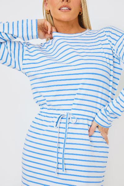 In The Style In The Style LONG SLEEVE DRAWSTRING WAIST T-SHIRT DRESS Blue