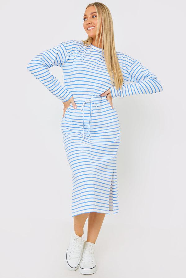 in the style In the Style LONG SLEEVE DRAWSTRING WAIST T-SHIRT DRESS Blue
