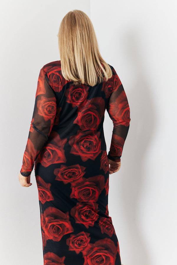 In The Style In The Style Long Sleeve Ruched Midaxi Mesh Dress Black