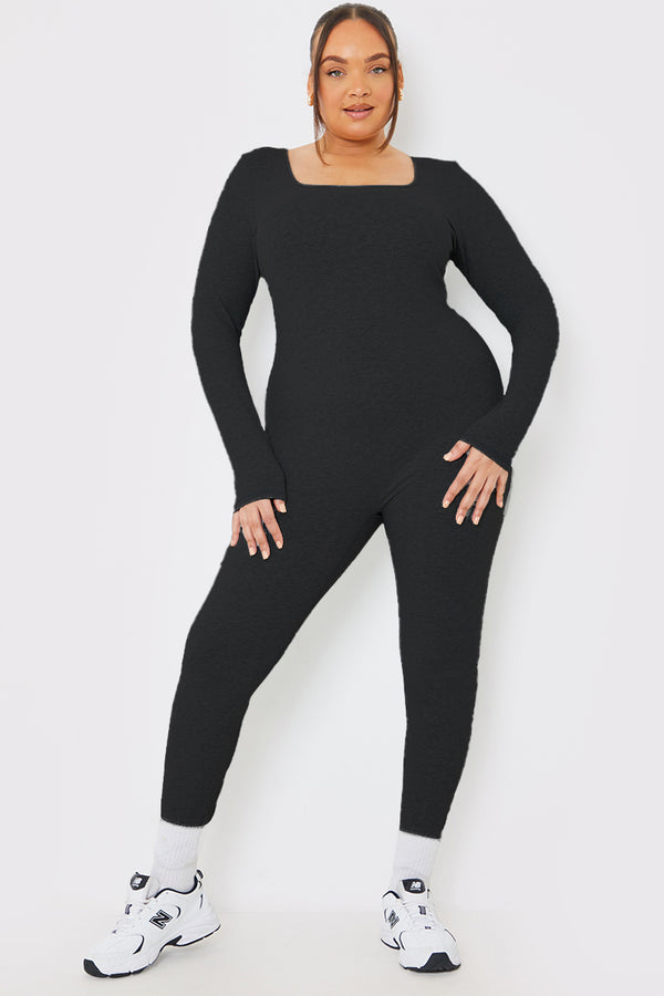 In The Style In The Style Long Sleeve Scoop Neck Unitard Black