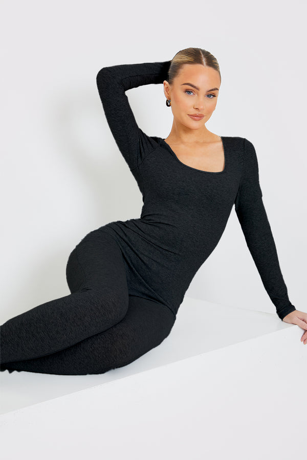 in the style In the Style Long Sleeve Scoop Neck Unitard Black