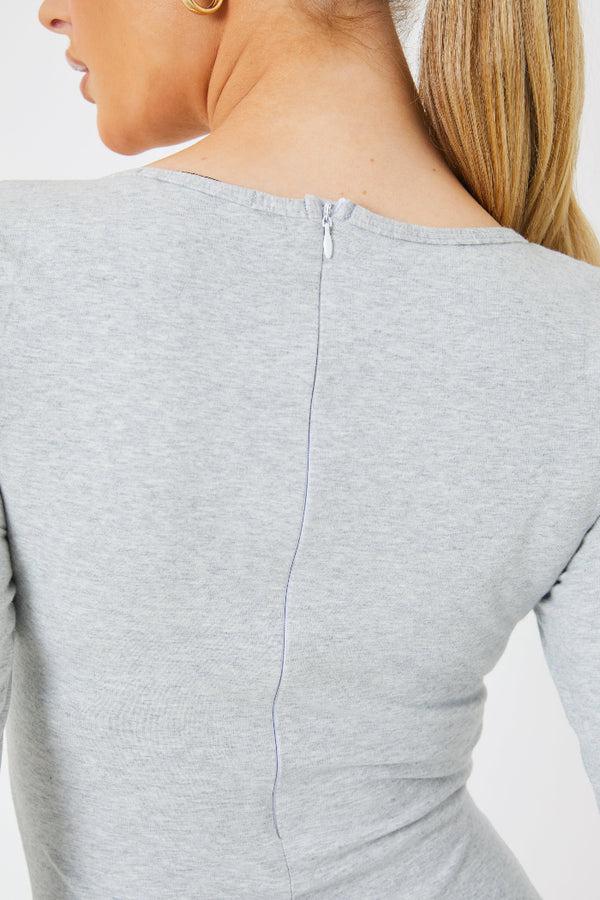 In The Style In The Style Long Sleeve Scoop Neck Unitard Grey